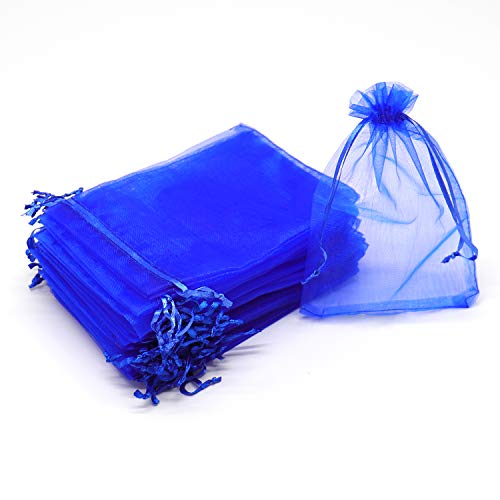 Bezall 50Pcs Organza Bags 3x4 inches Royal Blue Drawstring Baby Shower Favors Bag Mesh Jewelry Pouches Wedding Candy Gift Bags