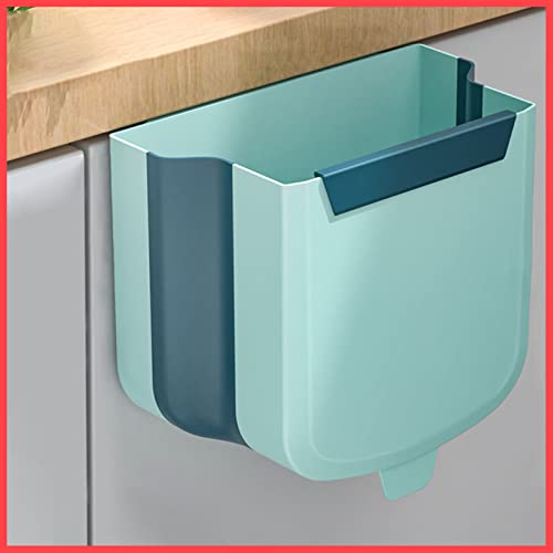 wolpin Plastic Kitchen Dustbin Modern Lightweight Foldable Open-Top Cabinet Door Hanging Garbage Bin For Home/Office Waste Bin With Handle (6 Litres, Green) - Image 1