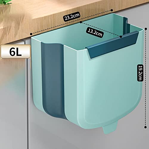 wolpin Plastic Kitchen Dustbin Modern Lightweight Foldable Open-Top Cabinet Door Hanging Garbage Bin For Home/Office Waste Bin With Handle (6 Litres, Green) - Image 2