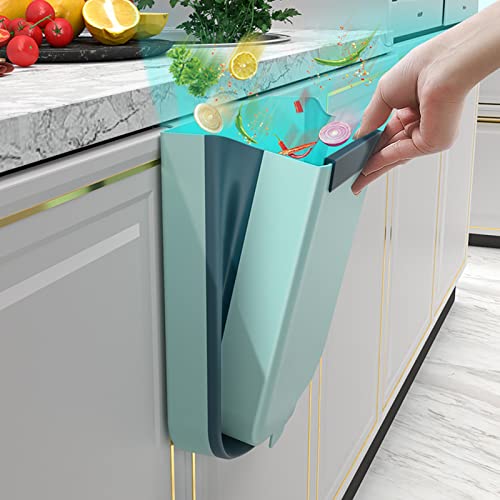wolpin Plastic Kitchen Dustbin Modern Lightweight Foldable Open-Top Cabinet Door Hanging Garbage Bin For Home/Office Waste Bin With Handle (6 Litres, Green) - Image 4