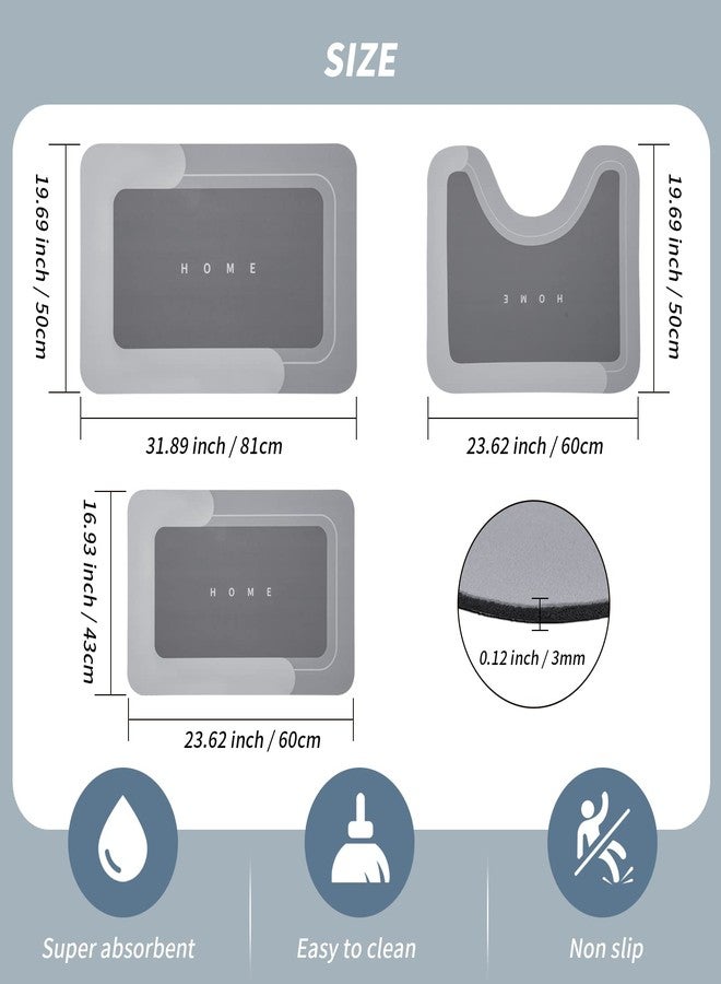 Housego 3PCS Absorbent Bath Mat Magic Rug Sets, Quick Drying Bath Mat Non-Slip Floor Rug Rubber Backed for Bathroom Kitchen Shower Sink (16.9''x23.6''+19.7''x23.6''+19.7''x31.9'', Dark Gray) - Image 2