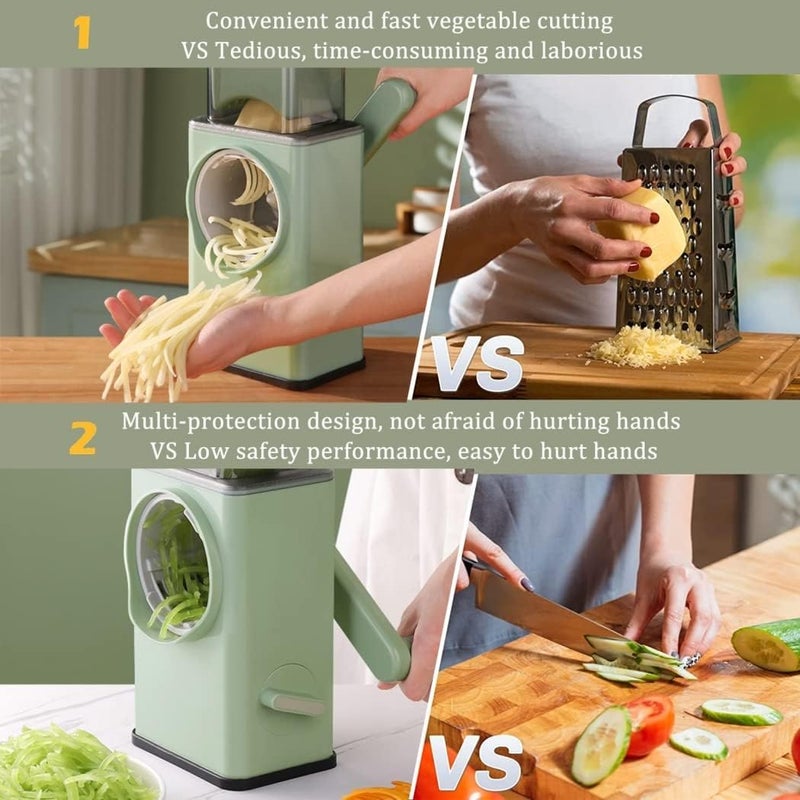 GLEVAR Vegetable Cutter – Safe Manual Drum Grater – Interchangeable Slice/Shred/Julienne Drums, Suction Lock Base, Ergonomic Crank, Finger Guard Pusher, Ideal For Compact Kitchens And Salad Prep - Image 3