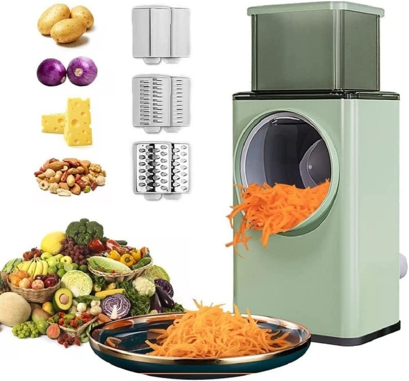 GLEVAR Vegetable Cutter – Safe Manual Drum Grater – Interchangeable Slice/Shred/Julienne Drums, Suction Lock Base, Ergonomic Crank, Finger Guard Pusher, Ideal For Compact Kitchens And Salad Prep - Image 2