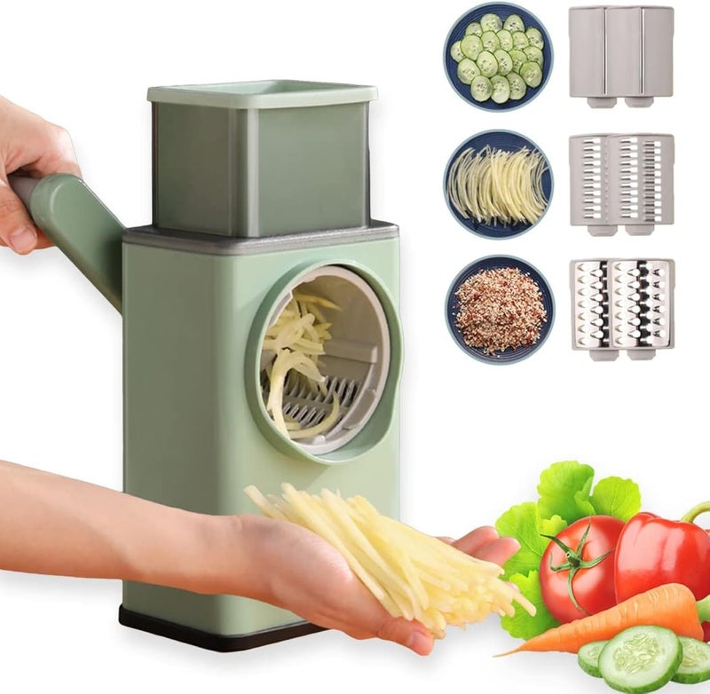 GLEVAR Vegetable Cutter – Safe Manual Drum Grater – Interchangeable Slice/Shred/Julienne Drums, Suction Lock Base, Ergonomic Crank, Finger Guard Pusher, Ideal For Compact Kitchens And Salad Prep - Image 1