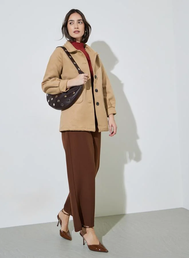 ستايلي Beige Longline Button-Front Coat