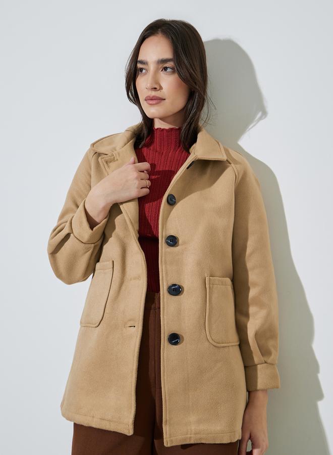 Styli Beige Longline Button-Front Coat - Image 3
