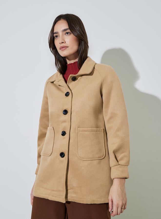 Styli Beige Longline Button-Front Coat - Image 4