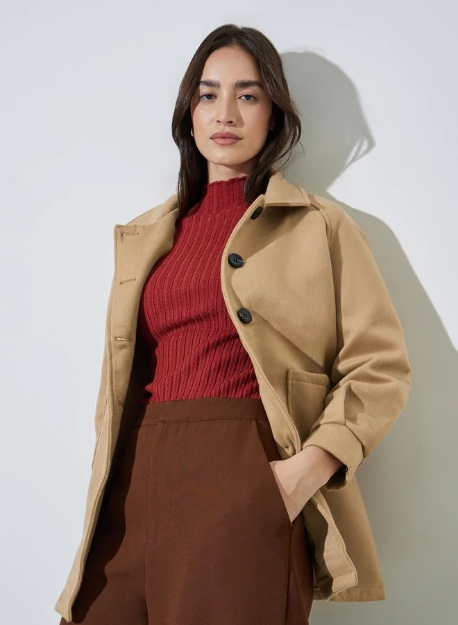 ستايلي Beige Longline Button-Front Coat