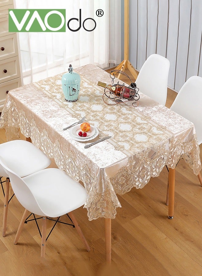 فاو دو مفرش طاولة دانتيل أوروبي فاخر ضد الحروق والانزلاق  زخارف زهور وتريكو لتجمعات العائلة والأعراس مقاس 150×220 سم - Image 1