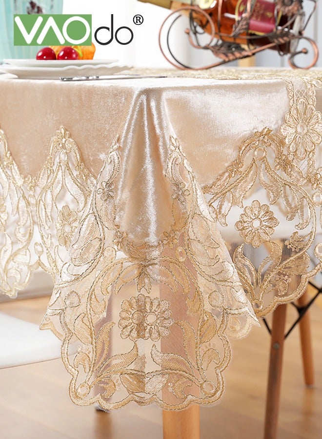 فاو دو مفرش طاولة دانتيل أوروبي فاخر ضد الحروق والانزلاق  زخارف زهور وتريكو لتجمعات العائلة والأعراس مقاس 150×220 سم - Image 2