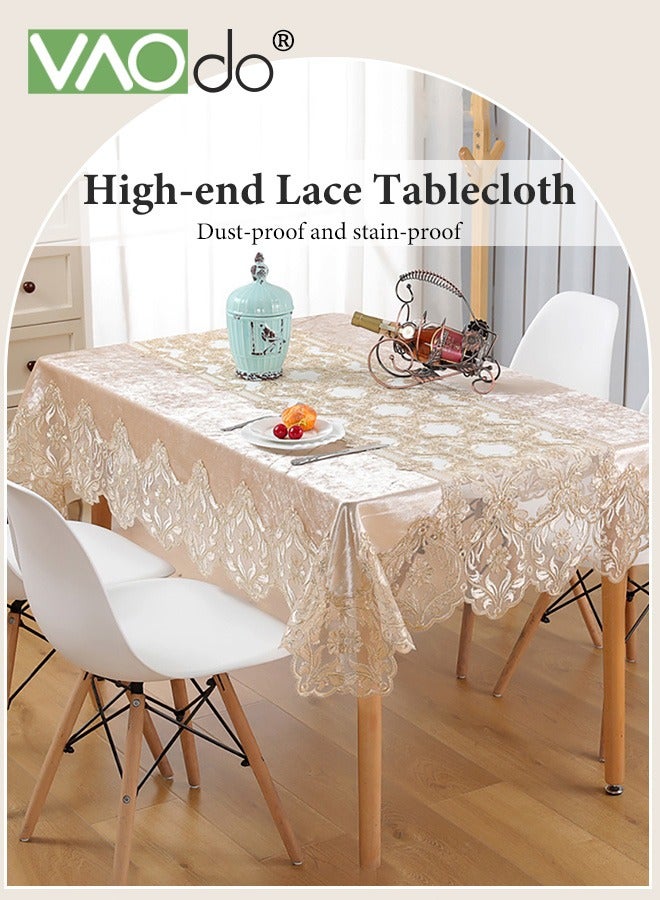 فاو دو مفرش طاولة دانتيل أوروبي فاخر ضد الحروق والانزلاق  زخارف زهور وتريكو لتجمعات العائلة والأعراس مقاس 150×220 سم - Image 4