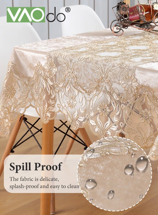 فاو دو مفرش طاولة دانتيل أوروبي فاخر ضد الحروق والانزلاق  زخارف زهور وتريكو لتجمعات العائلة والأعراس مقاس 150×220 سم - Image 3
