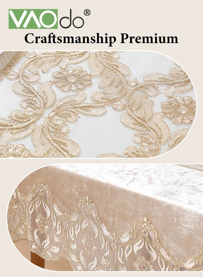 فاو دو مفرش طاولة دانتيل أوروبي فاخر ضد الحروق والانزلاق  زخارف زهور وتريكو لتجمعات العائلة والأعراس مقاس 150×220 سم - Image 5
