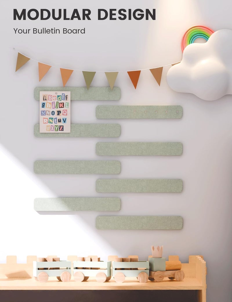 Fluxynara Cork Board Alternative Felt Strip Board 8-Pack 13"x2", Office Pin Board with 50 Push Pins, Adhesive Install for Bedroom Door & Home Office(Sage) - Image 5