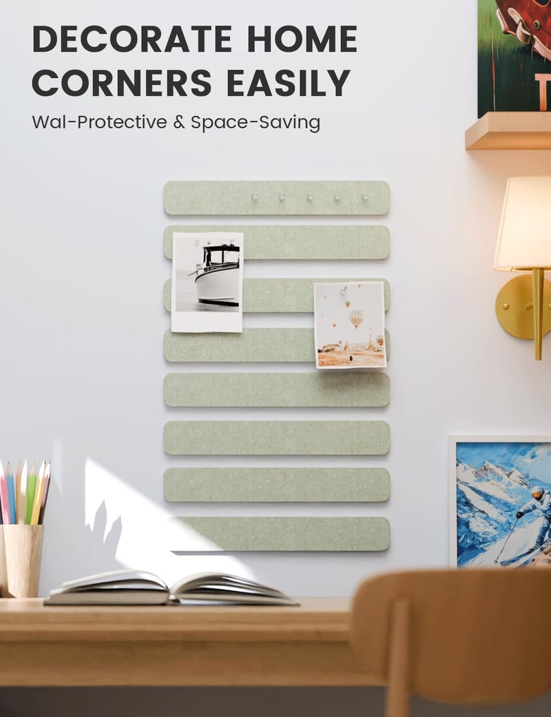Fluxynara Cork Board Alternative Felt Strip Board 8-Pack 13"x2", Office Pin Board with 50 Push Pins, Adhesive Install for Bedroom Door & Home Office(Sage) - Image 4