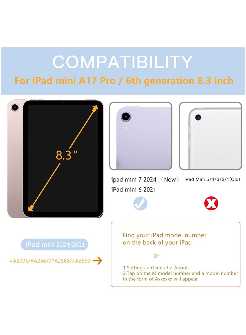 DUSALA Case for iPad mini 7 (A17 Pro, 7th Generation) 2024 / iPad mini 6 (6th Gen) 8.3 Inch with Pencil Holder, Slim Stand Protective Cover with Clear Transparent Back Shell for iPad mini 8.3 inch Tablet, Support Auto Wake/Sleep, (Blue) - Image 2