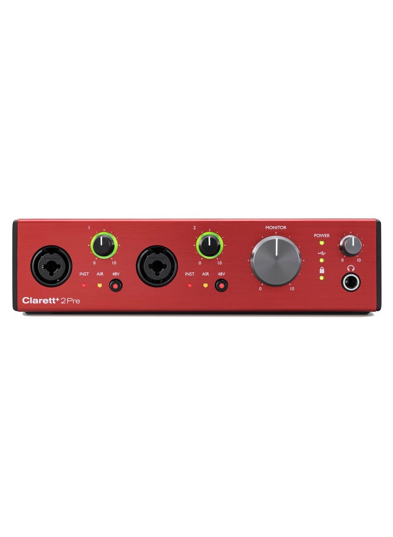 10-in/4-out USB-C Audio Interface with 2 Mic Preamps, Focusrite "Air" Effect, 24-bit/192kHz Conversion, Headphone Output, and Included Software Bundle