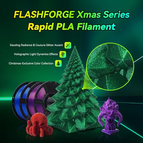 FLASHFORGE Xmas Series Rapid PLA Filament Aurora Purple High Flow Speedy 3D Printer Filament Max 500mms HighSpeed Printing Radiated Unparalleled Brilliance Twinkling and UltraSmooth Finish - Image 3
