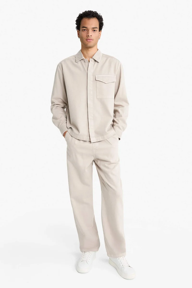 Baggy Fit Wide Leg Gabardine Trousers