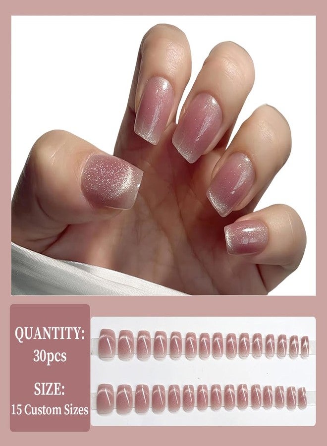 انزايلالا 30 قطعة من الأظافر اللاصقة، أظافر صناعية قصيرة، أظافر اصطناعية للنساء، طقم تمديد أظافر مع ملصقات أظافر - Image 2