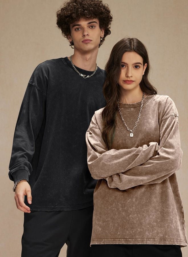 Yimoon Oversized Tshirts for Women and Men Long Sleeve Cotton Baggy Tees Vintage Acid Wash Unisex T-Shirts, Blackgreykhaki, M - Image 2