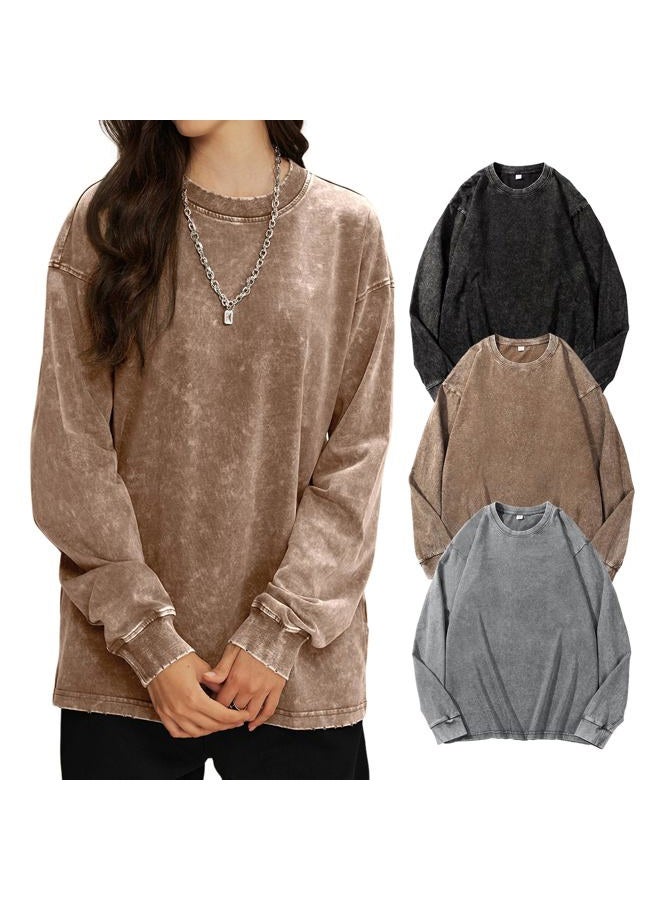 Yimoon Oversized Tshirts for Women and Men Long Sleeve Cotton Baggy Tees Vintage Acid Wash Unisex T-Shirts, Blackgreykhaki, M - Image 1