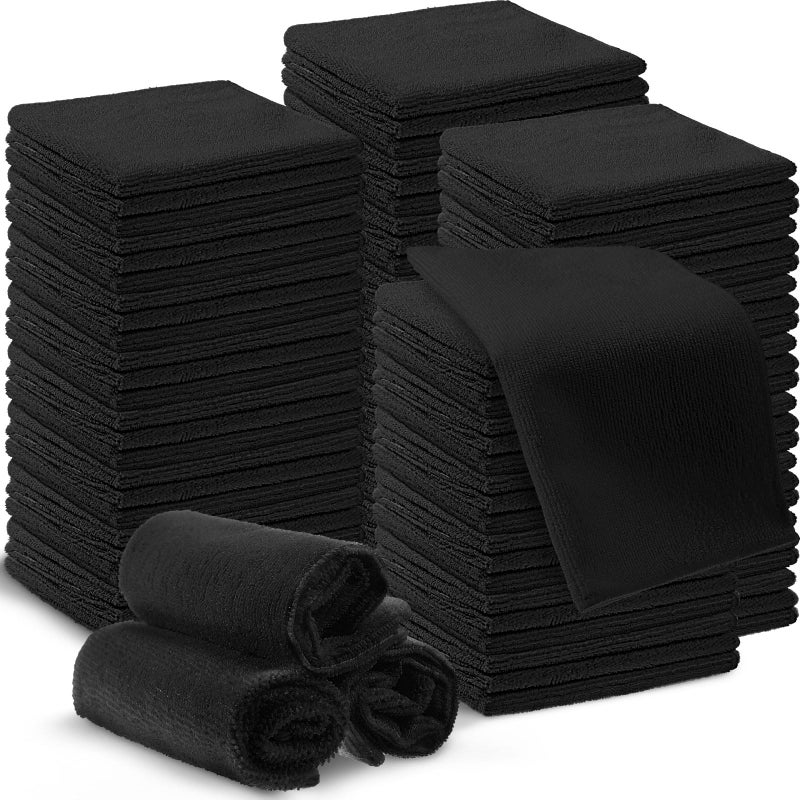 Macarrie 200 Pieces Microfiber Cleaning Cloths Bulk Absorbent Microfiber Towels Reusable LintFree Streak Free Wash Rags for House Kitchen Office Restaurants Bar Shop Car 12 x 12 Inches Black