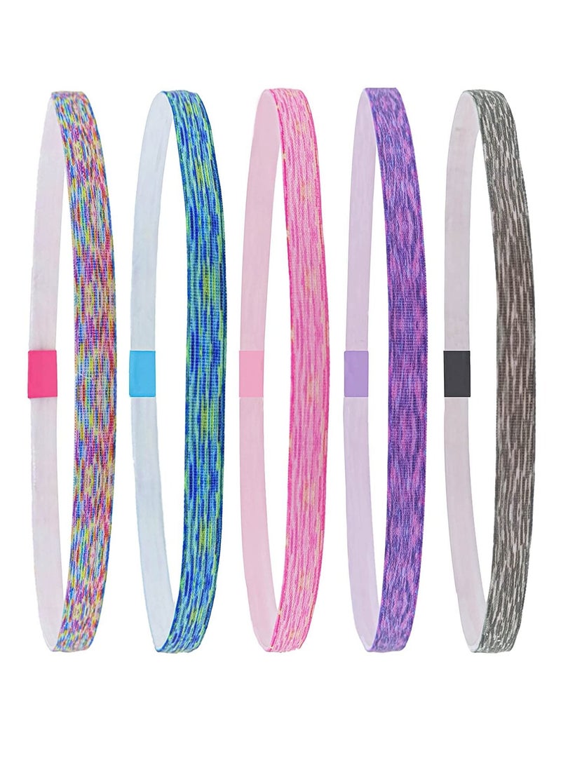 إسكدنيا Sports Headbands for Girls, Thin Athletic Tie Dye Women, Non Slip Elastic Hair Bands Kids, Running Soccer Workout Accessories, No Head Hairbands Teens 5 - Image 1