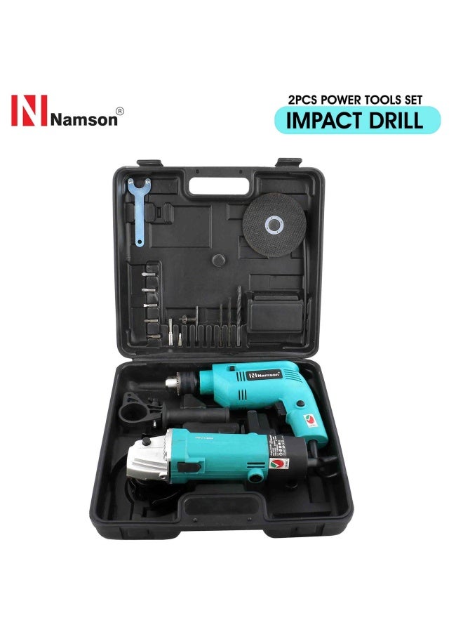 NAMSON 2  Pieces Powertools Set Impact Drill 450W+Angle Grinder 500W Sa-Ptg2N 220-240V 50-60 Hz - Image 1