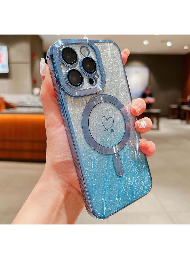 S-TOP Case For iPhone 13 Pro Max Loves Leaves Gradient Glitter Carbon Fiber Magsafe TPU Phone Case - Image 1