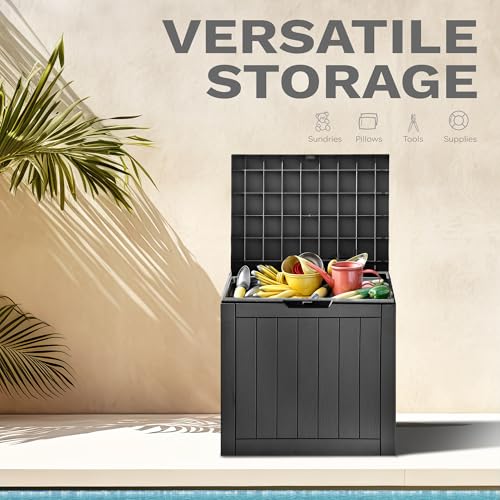 DWVO 30 Gallon Outdoor Storage Box with Side Handles and Lockable Lid, Weatherproof Resin Deck Box for Patio, Cushions, Garden Tools, and Supplies - Black - Image 4