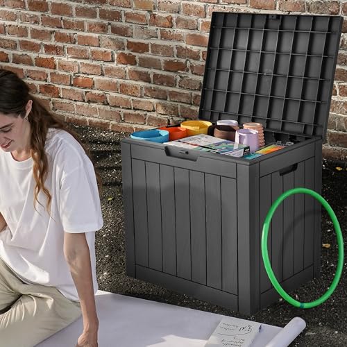 DWVO 30 Gallon Outdoor Storage Box with Side Handles and Lockable Lid, Weatherproof Resin Deck Box for Patio, Cushions, Garden Tools, and Supplies - Black - Image 3