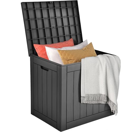 DWVO 30 Gallon Outdoor Storage Box with Side Handles and Lockable Lid, Weatherproof Resin Deck Box for Patio, Cushions, Garden Tools, and Supplies - Black - Image 1