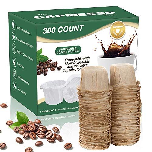 CAPMESSO Disposable Coffee Paper Filters Replacement Kerig Filter Compatible with Reusable Single Serve Pods Keurig Coffee Maker-300 Count (Natural) - Image 1