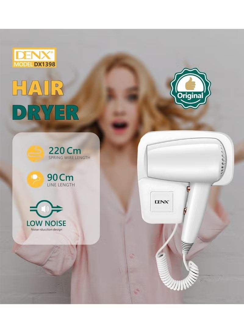 Denx Professional Wall-Mounted Hair Dryer: Compact, Lightweight, and Powerful 1250 W - No Drilling Required! Hot & Cold Settings, Automatic Shut-off, Moisture-Lock Technology, Quiet Operation - Image 3