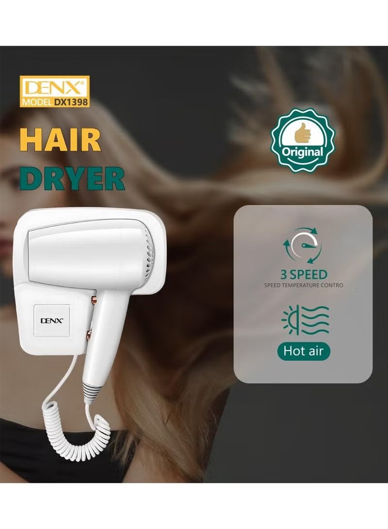 Denx Professional Wall-Mounted Hair Dryer: Compact, Lightweight, and Powerful 1250 W - No Drilling Required! Hot & Cold Settings, Automatic Shut-off, Moisture-Lock Technology, Quiet Operation - Image 4