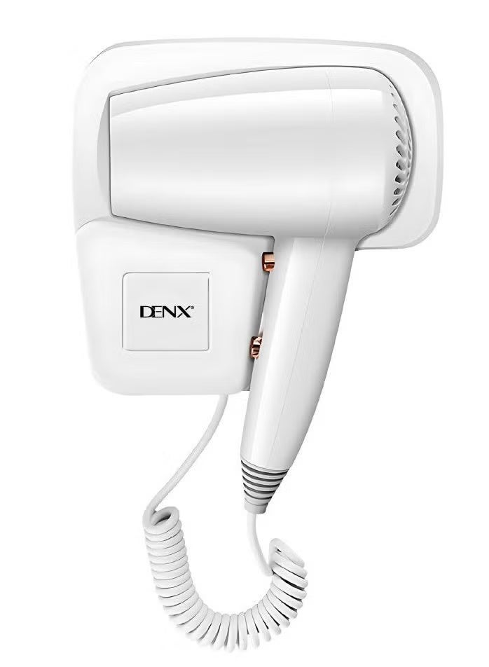 Denx Professional Wall-Mounted Hair Dryer: Compact, Lightweight, and Powerful 1250 W - No Drilling Required! Hot & Cold Settings, Automatic Shut-off, Moisture-Lock Technology, Quiet Operation - Image 1