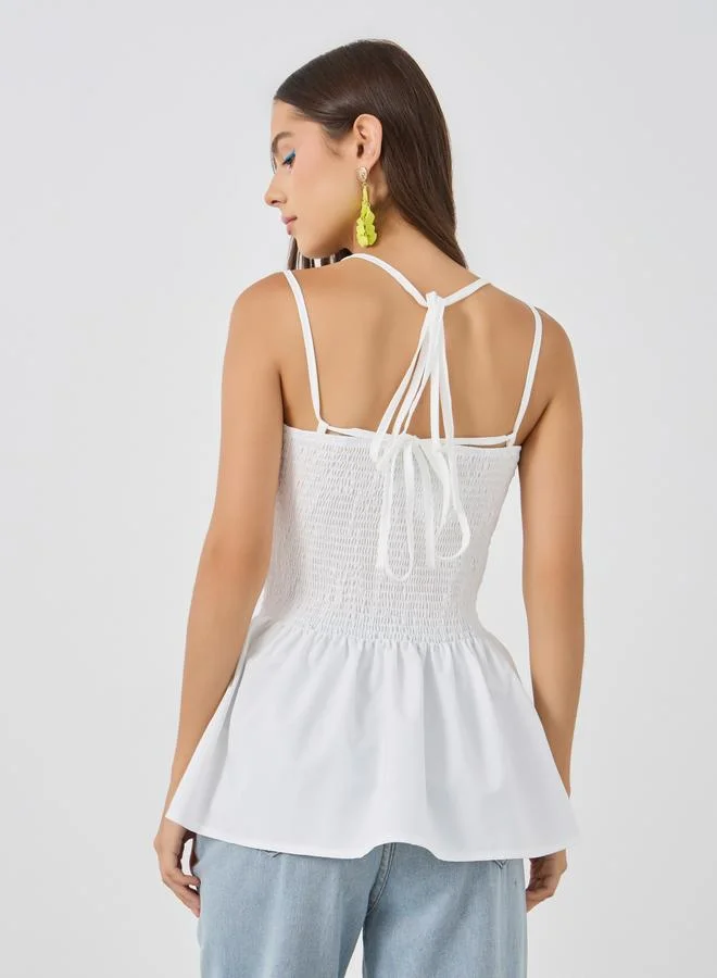 Take Two Take Two Solid Smocked Detail Strappy Top