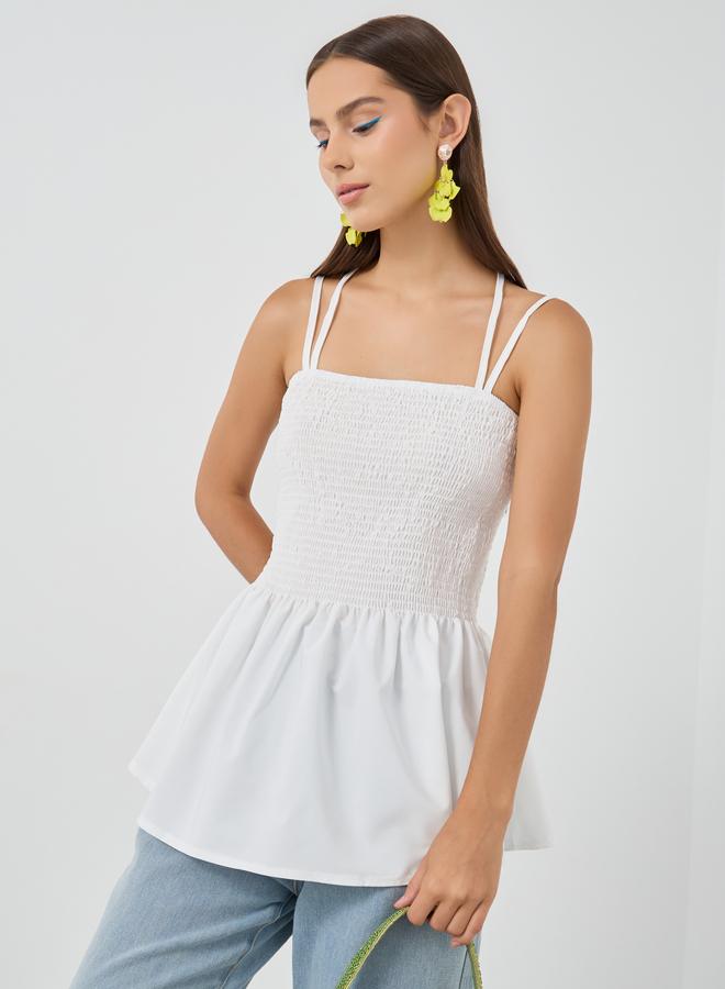 Take Two Solid Smocked Detail Strappy Top - Image 1