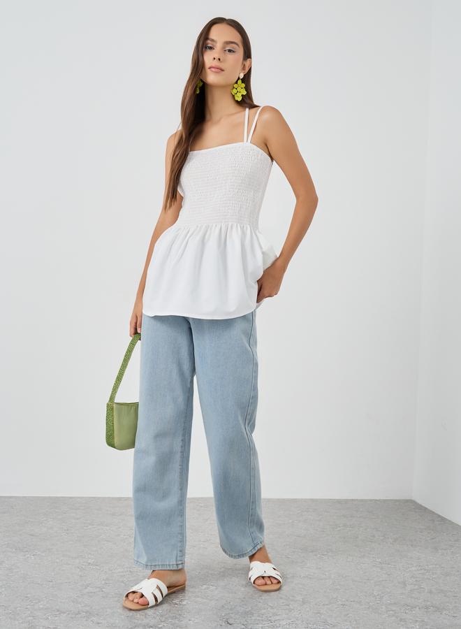 Take Two Solid Smocked Detail Strappy Top - Image 2