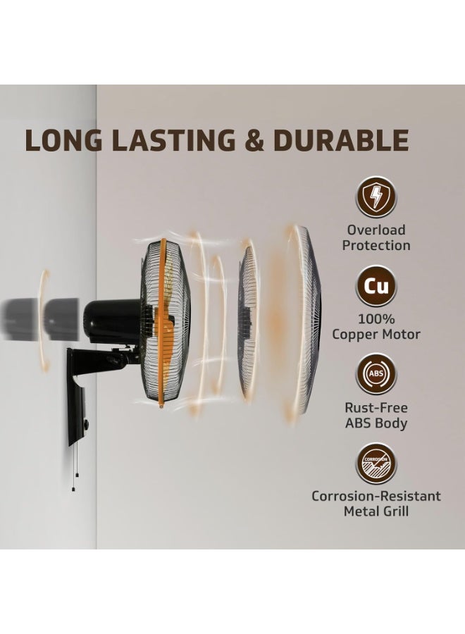 V-Guard Esfera SW N 400 mm Wall Fan | High-Speed 1350 RPM Motor | 3 Speed Settings | Aerodynamic 3 Blades | Adjustable Tilt & Oscillation | Copper Winding & ABS Body | Orange Black - Image 2