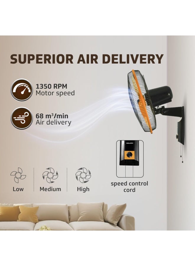 V-Guard Esfera SW N 400 mm Wall Fan | High-Speed 1350 RPM Motor | 3 Speed Settings | Aerodynamic 3 Blades | Adjustable Tilt & Oscillation | Copper Winding & ABS Body | Orange Black - Image 3
