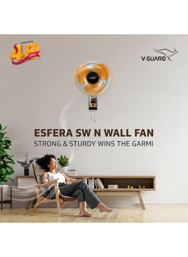 V-Guard Esfera SW N 400 mm Wall Fan | High-Speed 1350 RPM Motor | 3 Speed Settings | Aerodynamic 3 Blades | Adjustable Tilt & Oscillation | Copper Winding & ABS Body | Orange Black - Image 4