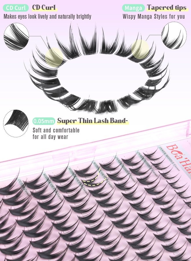 Boahankuke Manga Lash Clusters with Spikes Bunny Wispy Eyelash Clusters with Bottom Lashes 10-16MM Anime Cluster Eyelash Extensions Thin Band Fairy Individual Lashes CD Curl Spiky Lash Extensions Daily Wear - Image 3