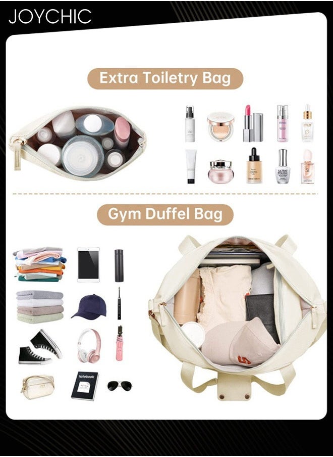 Joychic - Women Waterproof Breathable Travel Duffel Bags Large Capacity Gym Handbag with Dry Wet Separated Pocket for Sport Yoga Travel Fitness Beige - Image 1