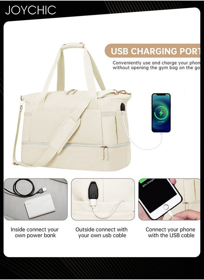 Joychic - Women Waterproof Breathable Travel Duffel Bags Large Capacity Gym Handbag with Dry Wet Separated Pocket for Sport Yoga Travel Fitness Beige - Image 1