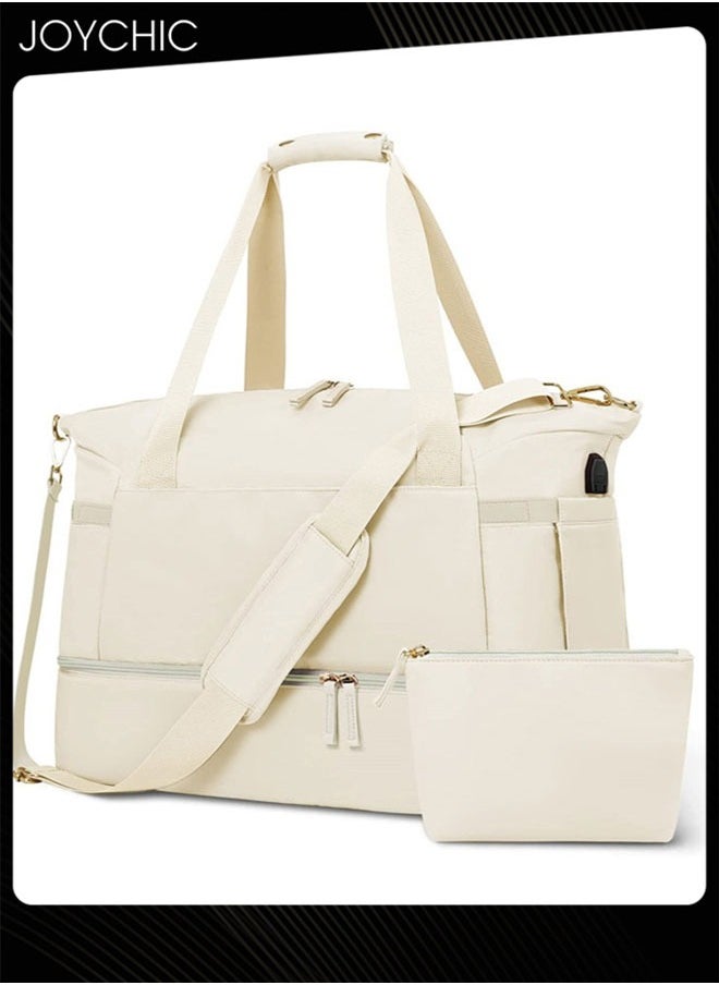 Joychic - Women Waterproof Breathable Travel Duffel Bags Large Capacity Gym Handbag with Dry Wet Separated Pocket for Sport Yoga Travel Fitness Beige - Image 1
