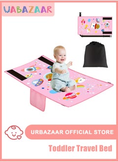 URbazaar Toddler Travel Bed，Toddler Airplane Seat Extender, Foldable Travel Bed for Kids, Portable Plane Travel Essentials for Toddler Leg Rest & Lie Down, with Side Pockets (Pink)  - Image 1