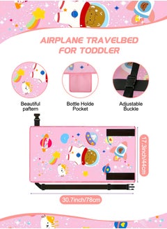 URbazaar Toddler Travel Bed，Toddler Airplane Seat Extender, Foldable Travel Bed for Kids, Portable Plane Travel Essentials for Toddler Leg Rest & Lie Down, with Side Pockets (Pink)  - Image 2