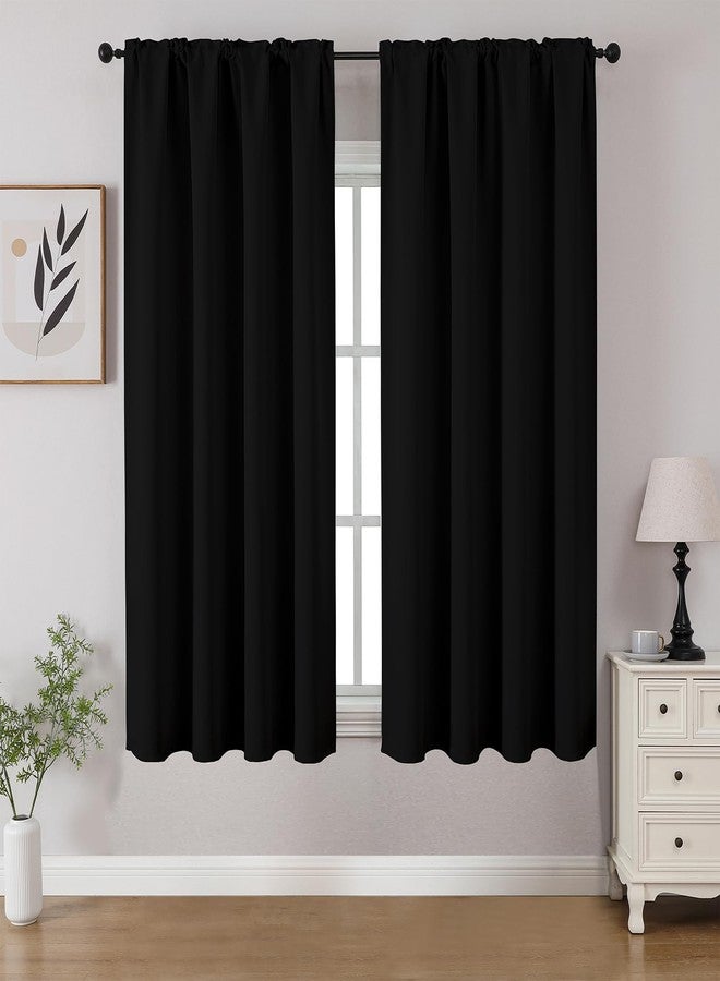 CUCRAF Blackout Curtains Room Darkening Window Curtain Panels, Rod Pocket Thermal Insulated Solid Drapes for Bedroom Living Room, Set of 2 Panels. 52 x 45 inch, Black - Image 1